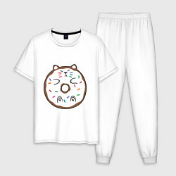 Пижама хлопковая мужская Кот пончик, цвет: белый