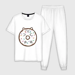 Пижама хлопковая мужская Кот пончик, цвет: белый