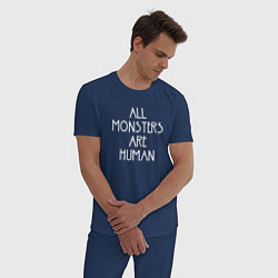 Пижама хлопковая мужская All Monsters Are Human, цвет: тёмно-синий — фото 2