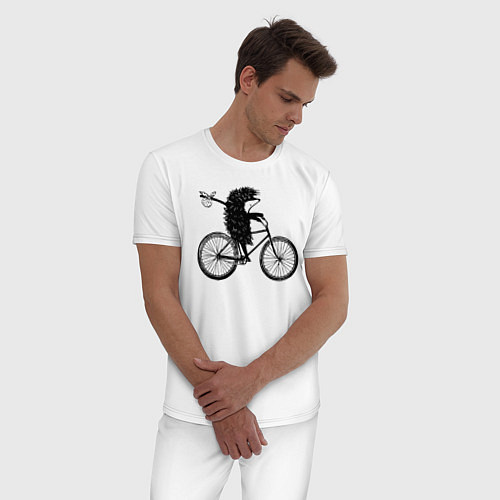 Мужская пижама Ежик на велосипеде / Белый – фото 3