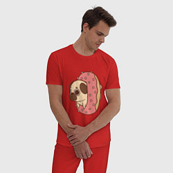 Пижама хлопковая мужская Мопс-пончик, цвет: красный — фото 2