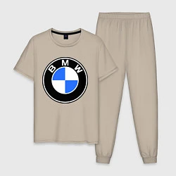 Пижама хлопковая мужская Logo BMW, цвет: миндальный