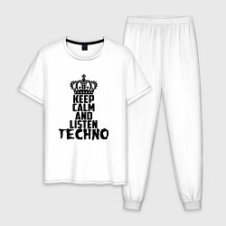 Пижама хлопковая мужская Keep Calm & Listen Techno, цвет: белый
