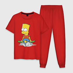 Пижама хлопковая мужская Барт на скейте, цвет: красный