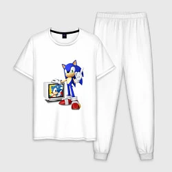 Пижама хлопковая мужская Sonic TV, цвет: белый