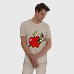 Пижама хлопковая мужская Яблочко с червячком, цвет: миндальный — фото 2