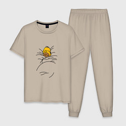 Пижама хлопковая мужская Спящий Гомер, цвет: миндальный