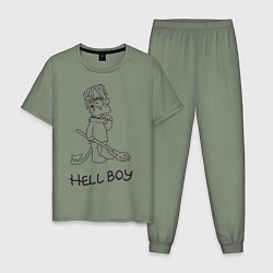 Пижама хлопковая мужская Bart: Hell Boy, цвет: авокадо