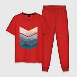 Пижама хлопковая мужская Рассвет в горах, цвет: красный