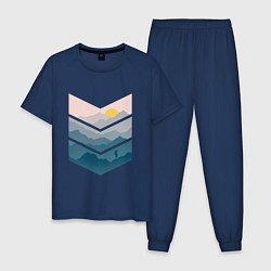 Пижама хлопковая мужская Рассвет в горах, цвет: тёмно-синий