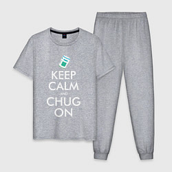 Пижама хлопковая мужская Keep Calm & Chug on, цвет: меланж