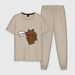 Пижама хлопковая мужская Медведь: Шлюха!, цвет: миндальный