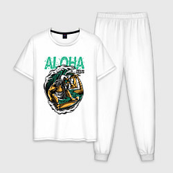 Пижама хлопковая мужская Wild Aloha цвета белый — фото 1