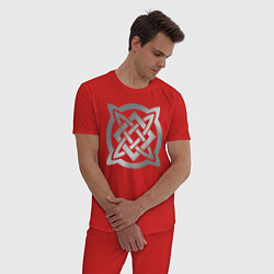 Пижама хлопковая мужская Звезда Сварога: серебро, цвет: красный — фото 2