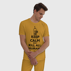 Пижама хлопковая мужская Keep Calm & Kill All Humans, цвет: горчичный — фото 2