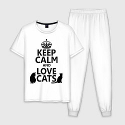 Пижама хлопковая мужская Keep Calm & Love Cats, цвет: белый