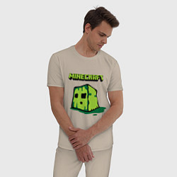 Пижама хлопковая мужская Minecraft Creeper, цвет: миндальный — фото 2