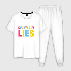 Пижама хлопковая мужская Everybody Lies, цвет: белый