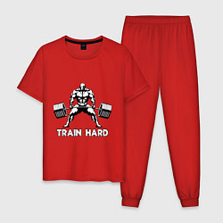 Пижама хлопковая мужская Train hard тренируйся усердно, цвет: красный