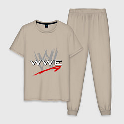 Пижама хлопковая мужская WWE Fight, цвет: миндальный