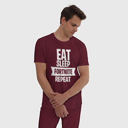 Пижама хлопковая мужская Eat Sleep Fortnite Repeat, цвет: меланж-бордовый — фото 2