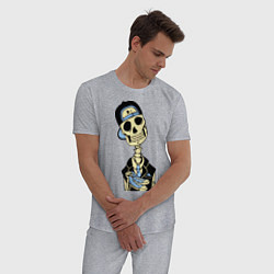 Пижама хлопковая мужская Скелет в кепке, цвет: меланж — фото 2