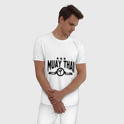 Пижама хлопковая мужская Muay thai boxing, цвет: белый — фото 2