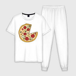 Пижама хлопковая мужская Пицца парная, цвет: белый