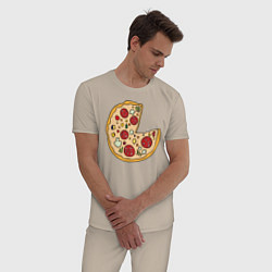 Пижама хлопковая мужская Пицца парная, цвет: миндальный — фото 2