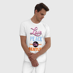 Пижама хлопковая мужская Love peace the Beatles, цвет: белый — фото 2