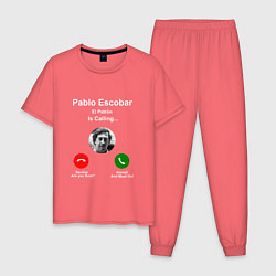 Пижама хлопковая мужская Escobar is calling, цвет: коралловый