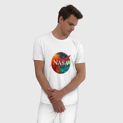 Пижама хлопковая мужская NASA: Nebula, цвет: белый — фото 2