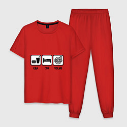 Пижама хлопковая мужская Еда, сон и Volvo, цвет: красный