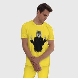 Пижама хлопковая мужская Fuck wolf, цвет: желтый — фото 2