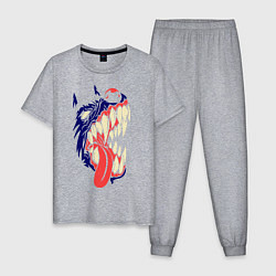 Пижама хлопковая мужская Разъяренный волк, цвет: меланж