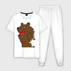 Пижама хлопковая мужская Медведь цензурный, цвет: белый