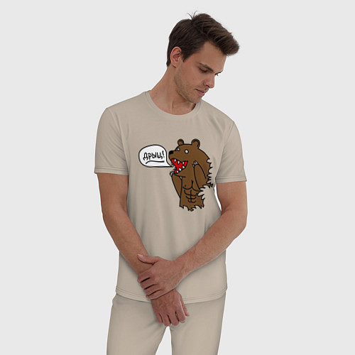Мужская пижама Медведь-качок: дрищ / Миндальный – фото 3