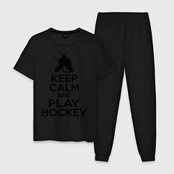 Пижама хлопковая мужская Keep Calm & Play Hockey, цвет: черный