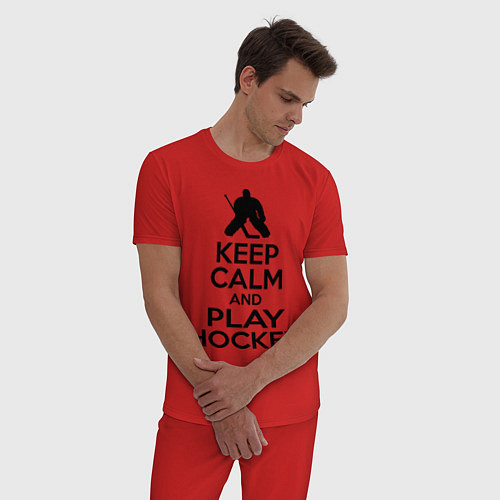 Мужская пижама Keep Calm & Play Hockey / Красный – фото 3