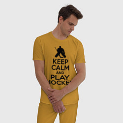 Пижама хлопковая мужская Keep Calm & Play Hockey, цвет: горчичный — фото 2