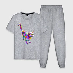 Пижама хлопковая мужская Кот, цвет: меланж