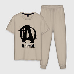 Пижама хлопковая мужская Animal Logo, цвет: миндальный