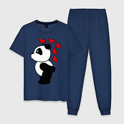 Пижама хлопковая мужская Поцелуй панды: для него, цвет: тёмно-синий