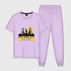 Пижама хлопковая мужская Нью-Йорк - США цвета лаванда — фото 1