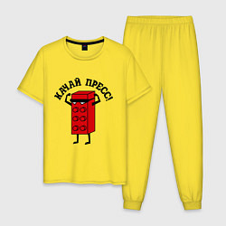 Пижама хлопковая мужская Качай пресс цвета желтый — фото 1