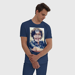 Пижама хлопковая мужская Keep Calm & Love Harry Styles цвета тёмно-синий — фото 2