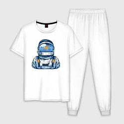 Пижама хлопковая мужская Космонавт-аквариум, цвет: белый