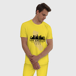 Пижама хлопковая мужская Лос-Анджелес - США цвета желтый — фото 2