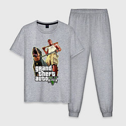 Пижама хлопковая мужская GTA 5: Man & Dog цвета меланж — фото 1