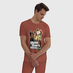 Пижама хлопковая мужская GTA V: Man & Dog Dark, цвет: кирпичный — фото 2